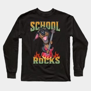 Teacher on fire with Doxie Dog Dachshund on a School Rocks tee Long Sleeve T-Shirt